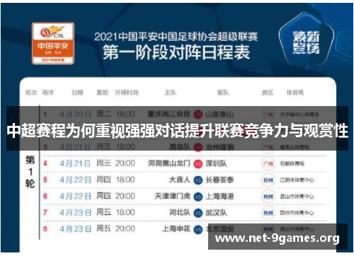 中超赛程为何重视强强对话提升联赛竞争力与观赏性